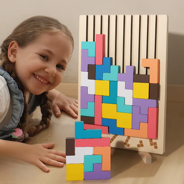 Buntes Tetris Holzspielzeug – Kreatives Bauvergnügen ab 5 Jahren