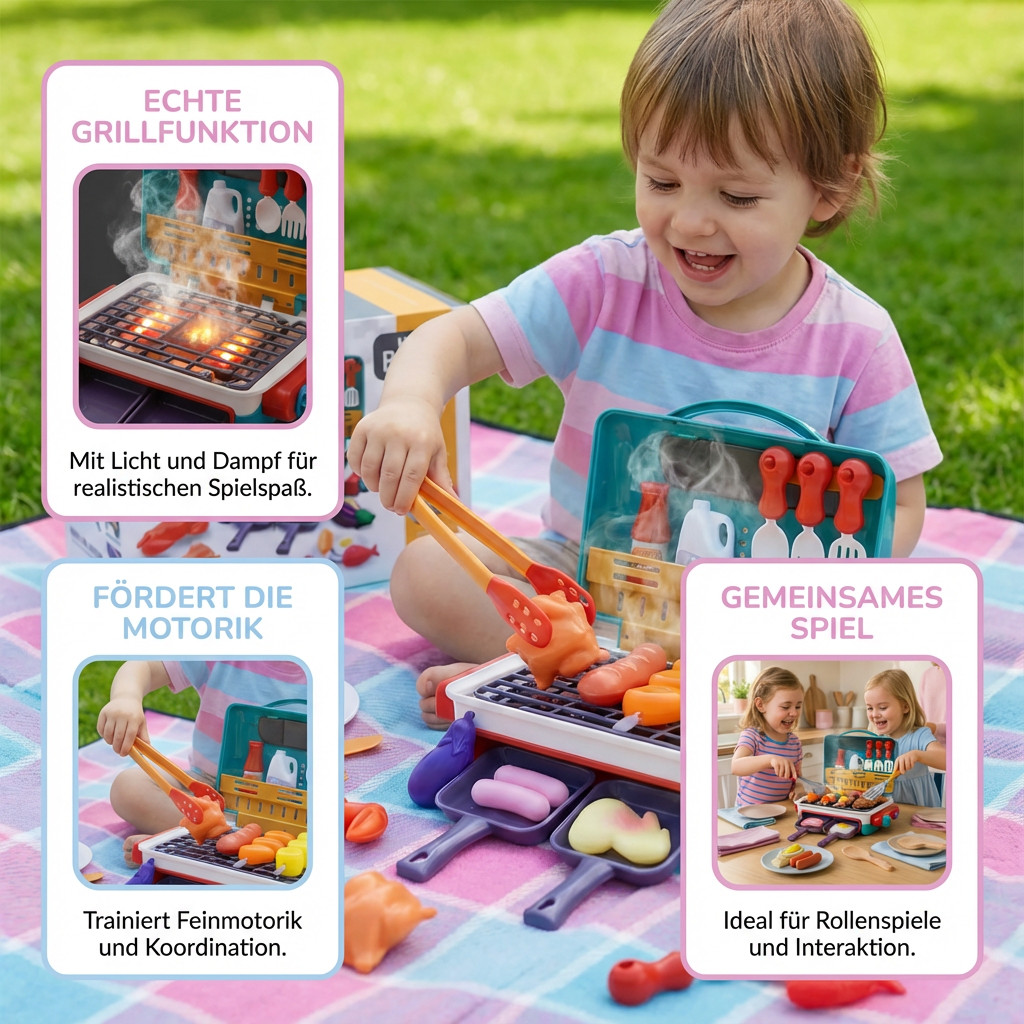 BBQ-Grill für Kinder – Spielküche mit Rauch-Effekt und Farbwechsel-Lebensmitteln