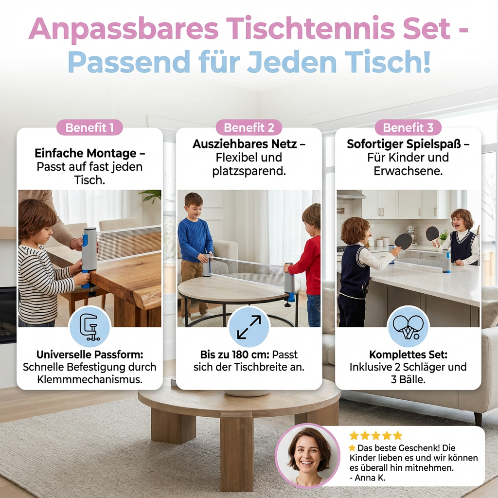 Individuell gestaltbares Tischtennis-Set – Für alle Tischgrößen geeignet!