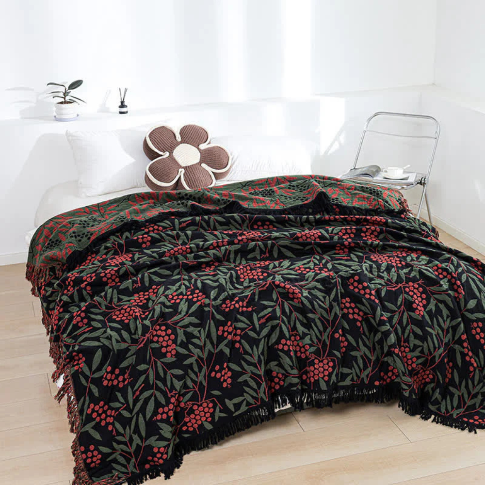 Faszinierende Baumwoll-Decke mit Quasten und fruchtigem Design