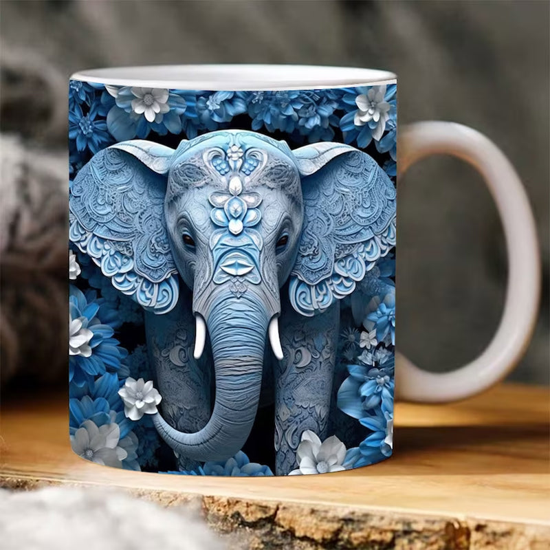 3D Elefanten Blumen Tasse