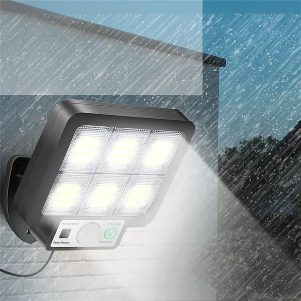 Solarbetriebene Außenbeleuchtung mit Bewegungsmelder – 72 COB LEDs, Fernbedienung, Wetterfeste Gartenbeleuchtung