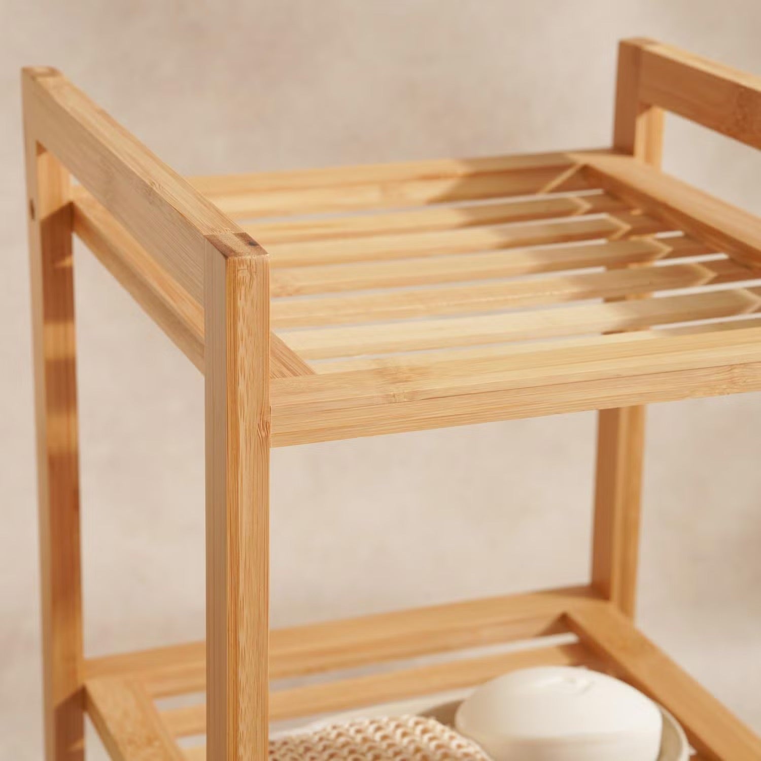 Dreistufiges Bambus Badregal, 30x30x57cm, Natürliche Optik