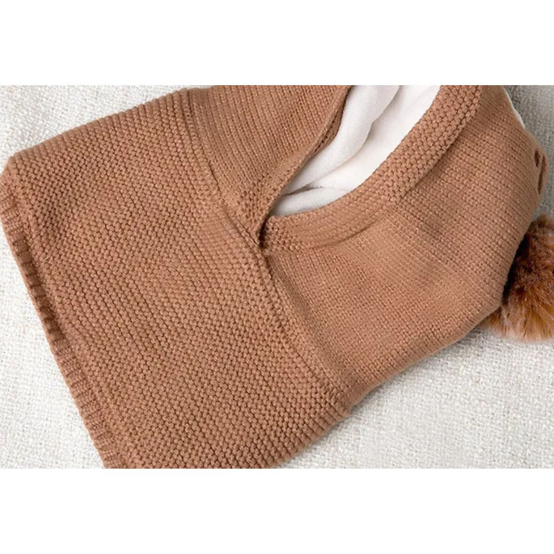 Warme Strickmütze für Babys mit Ohren – Fleecefutter und Tierdesign