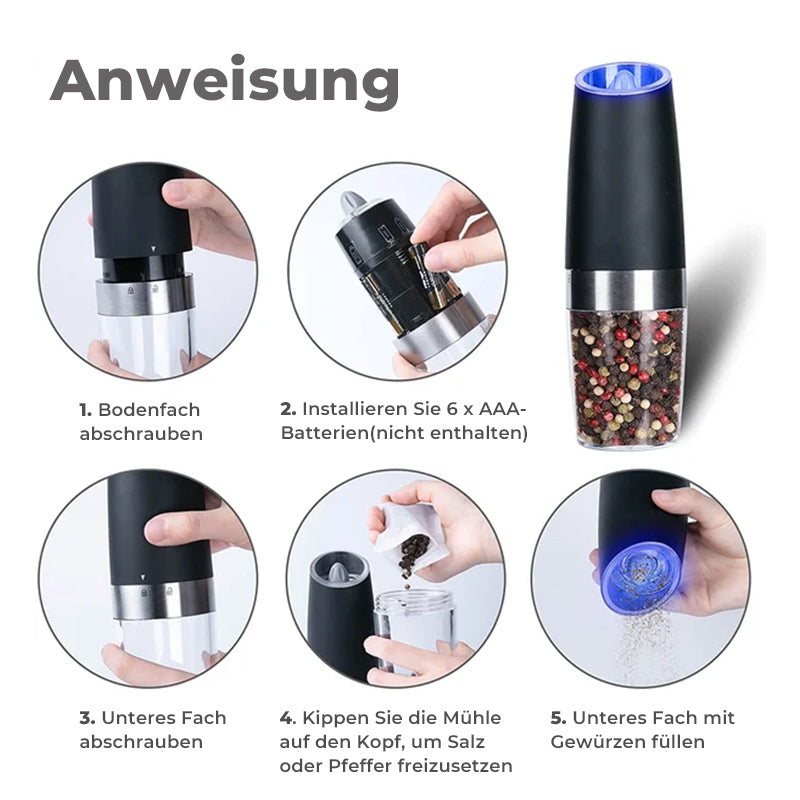 Automatic spice grinder with gravity sensor