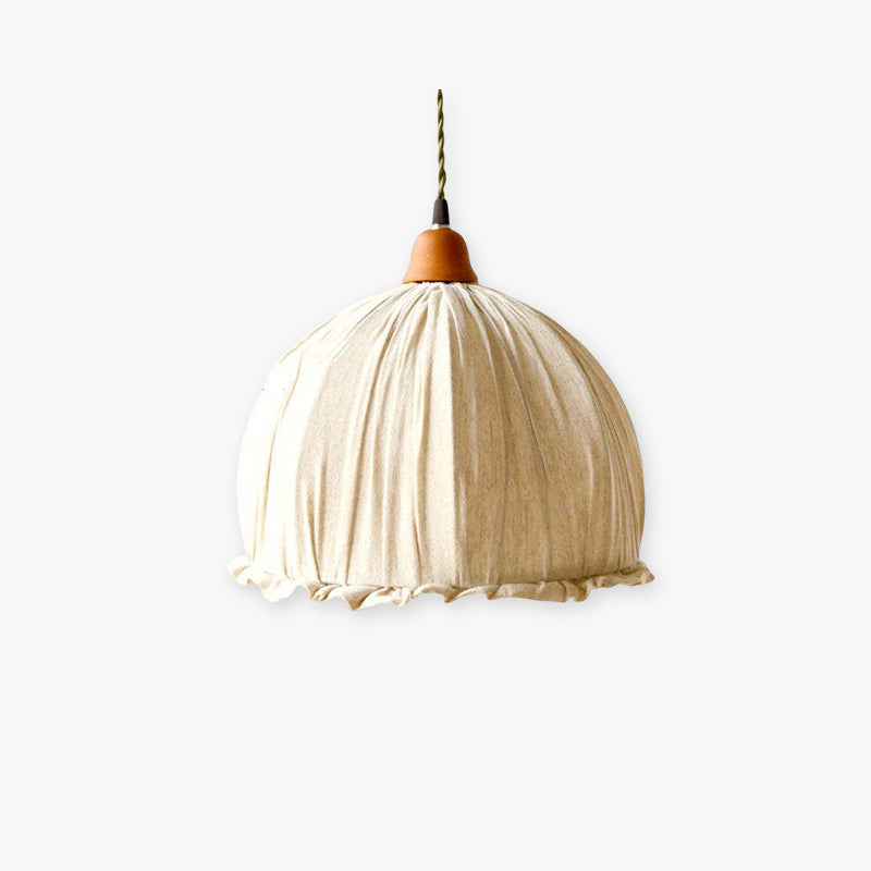 Minimalistische skandinavische LED Pendelleuchte mit beigem Stoffschirm für Wohnzimmer und Esszimmer, höhenverstellbar