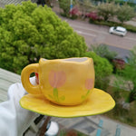 Handbemalte Kaffeetasse aus Keramik mit Untertasse – Teeset