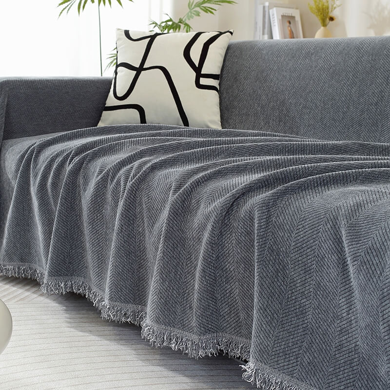 Elegante Chenille-Decke mit Fransen für Ihr Sofa