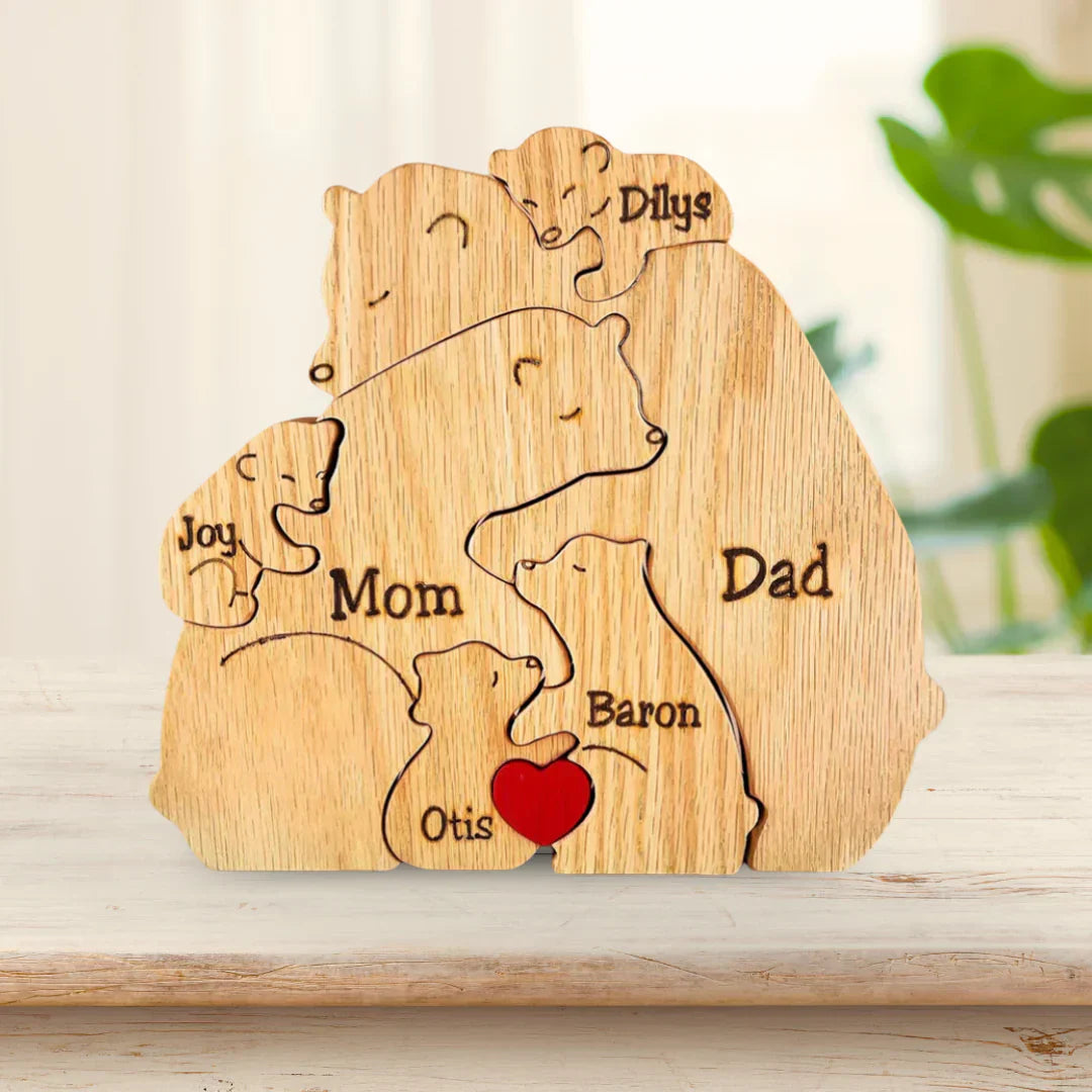 Personalisierbares Holzpuzzle mit Bärenmotiven für die Familie