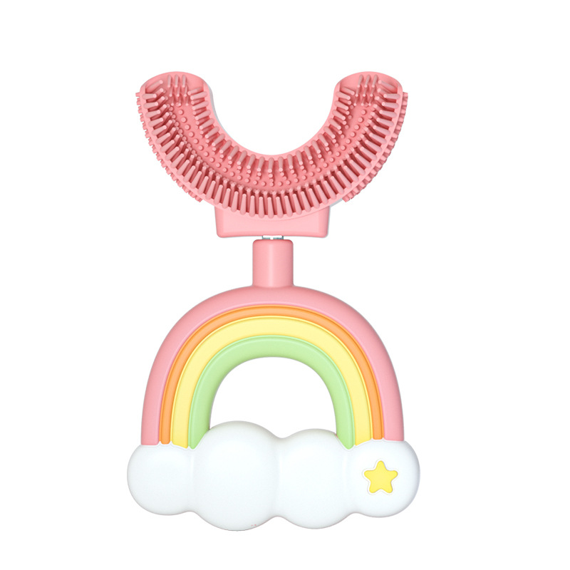 Regenbogenfarbene U-förmige Silikonzahnbürste für Kinder