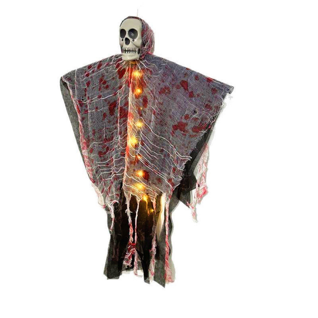 Gruselige Halloween-Dekoration – Leuchtender Schädelgeist in Blutrot
