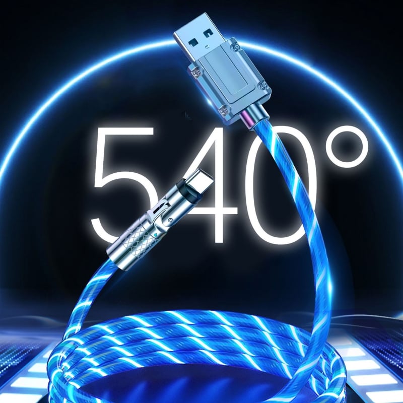 Flexibles USB-Ladekabel mit drehbarem Stecker und LED-Beleuchtung