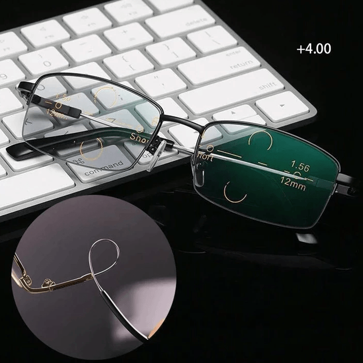 Leichtgewichtige Titan-Lesebrille mit progressiven Gläsern