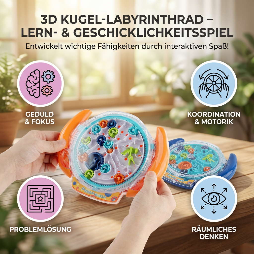 Kugel-Labyrinthspiel in 3D – Lern- und Geschicklichkeitsspiel