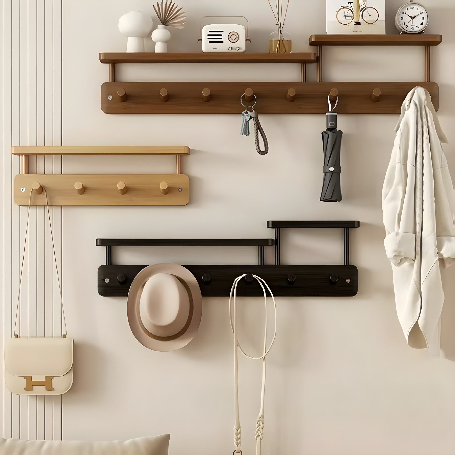 Modern wall coat rack with practical storage space