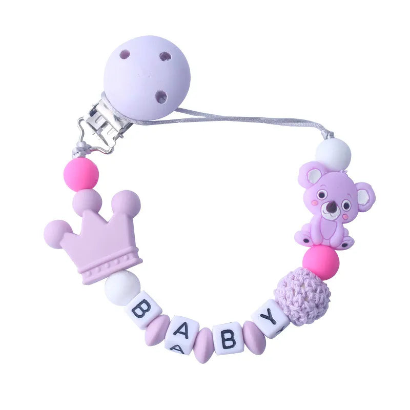 Schnullerclip für Babys mit Bären- und Kronenmotiv