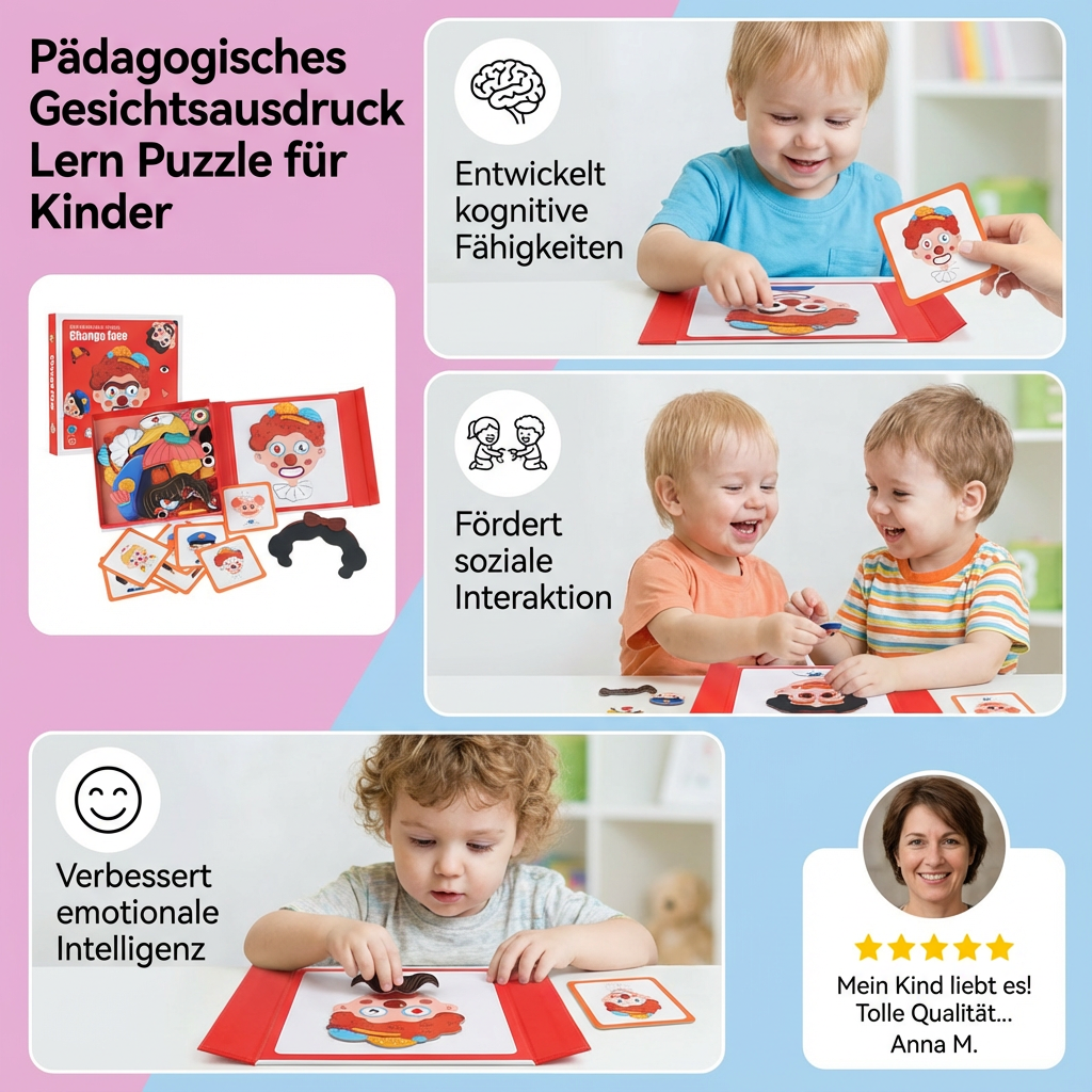 Lernpuzzle für Kinder zur Entwicklung von Gesichtsausdrücken
