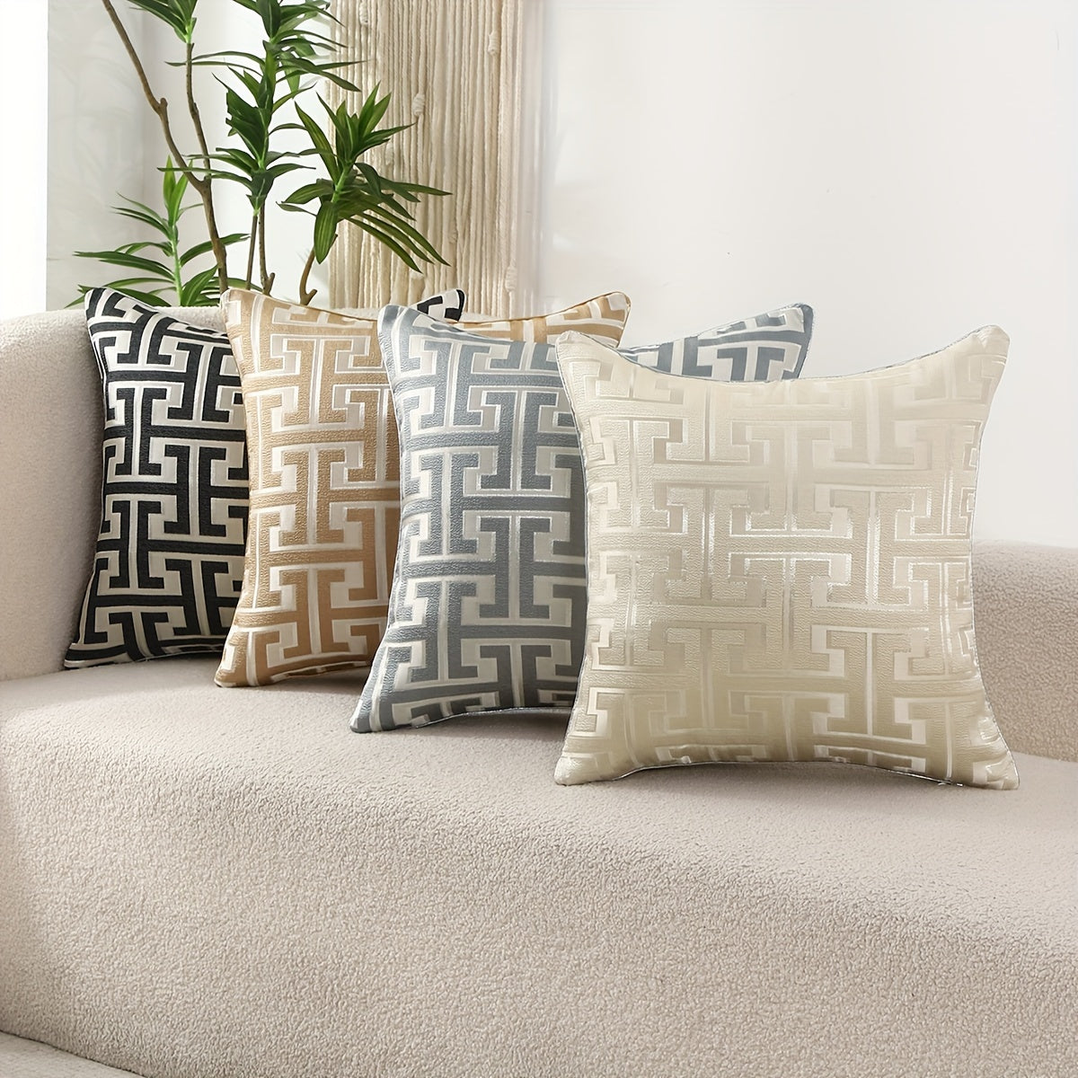 2er-Set Geometrische Jacquard-Kissenbezüge mit Verstecktem Reißverschluss – Stilvolle Kissenhüllen für Ihr Zuhause