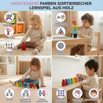 Holz Lernspiel mit Sortierbechern für Farben nach Montessori