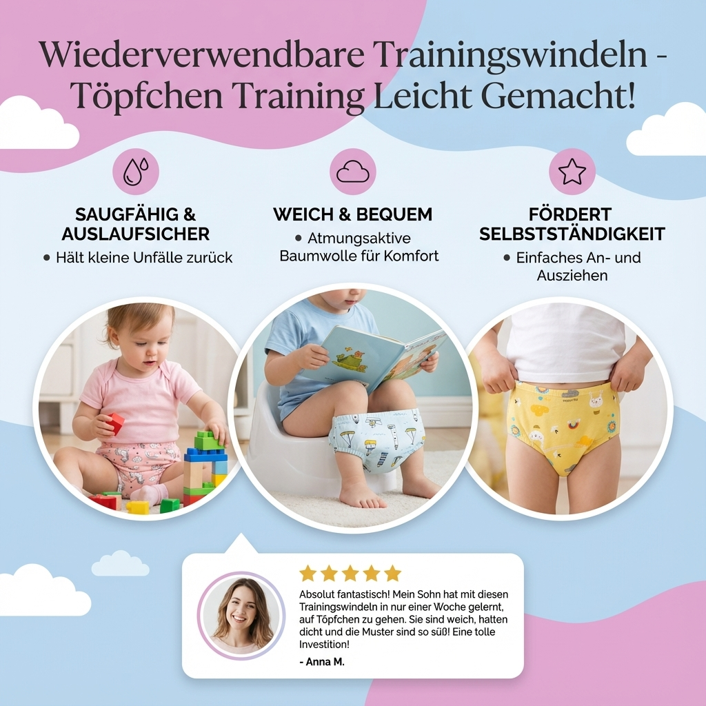 Wiederverwendbare Windeln für einfaches Töpfchentraining