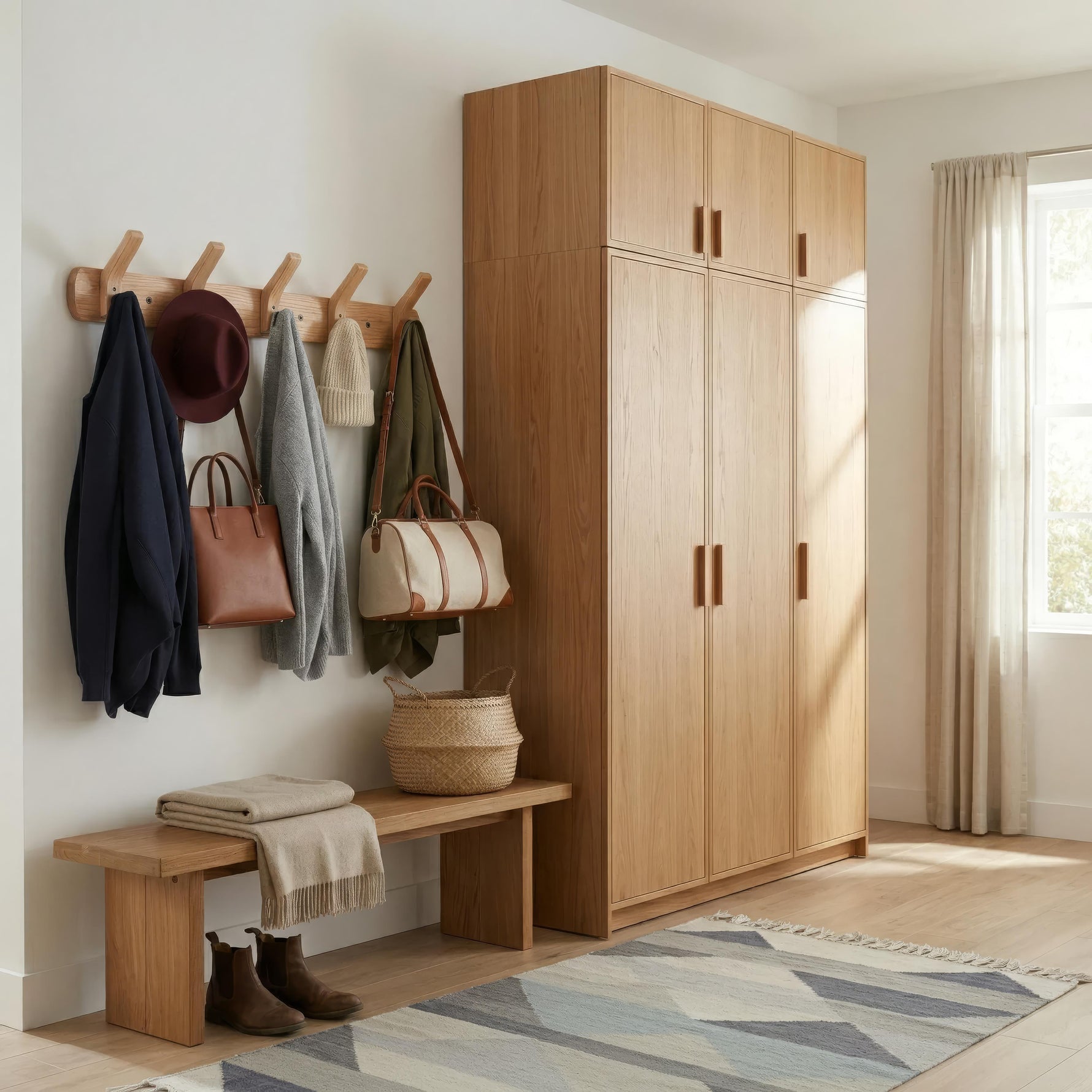Stilvolle Wandhaken-Garderobe – 4er-Set aus Holz – Voltyx