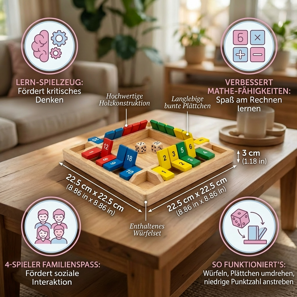 Familien Klappenspiel für 4 Spieler – Shut The Box