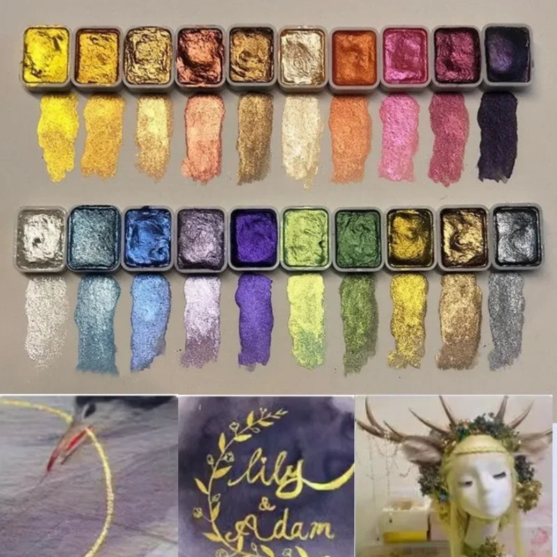 Perlmuttfarbenset mit 10 Farben und Mischpalette