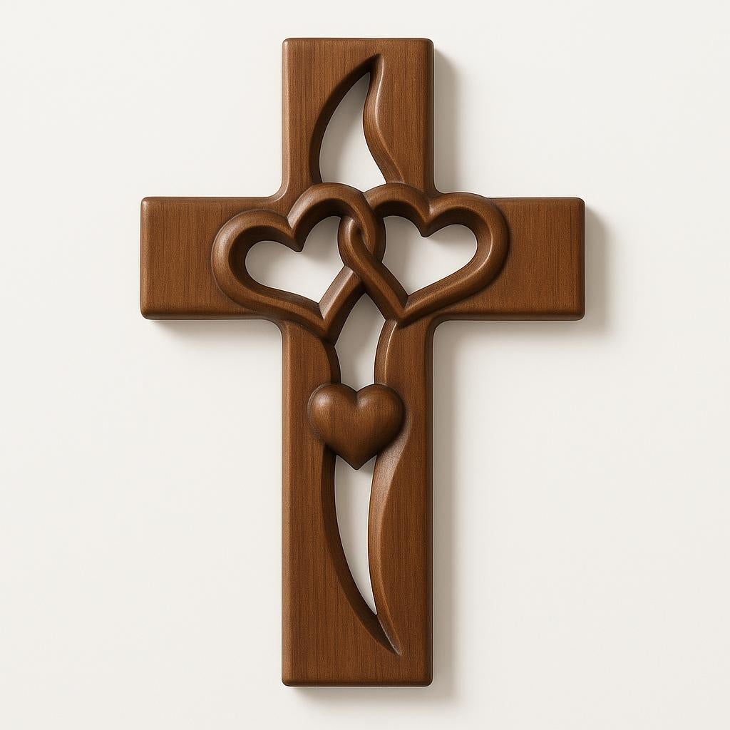 Holzkreuz Wanddekoration mit Verschlungenen Herzen