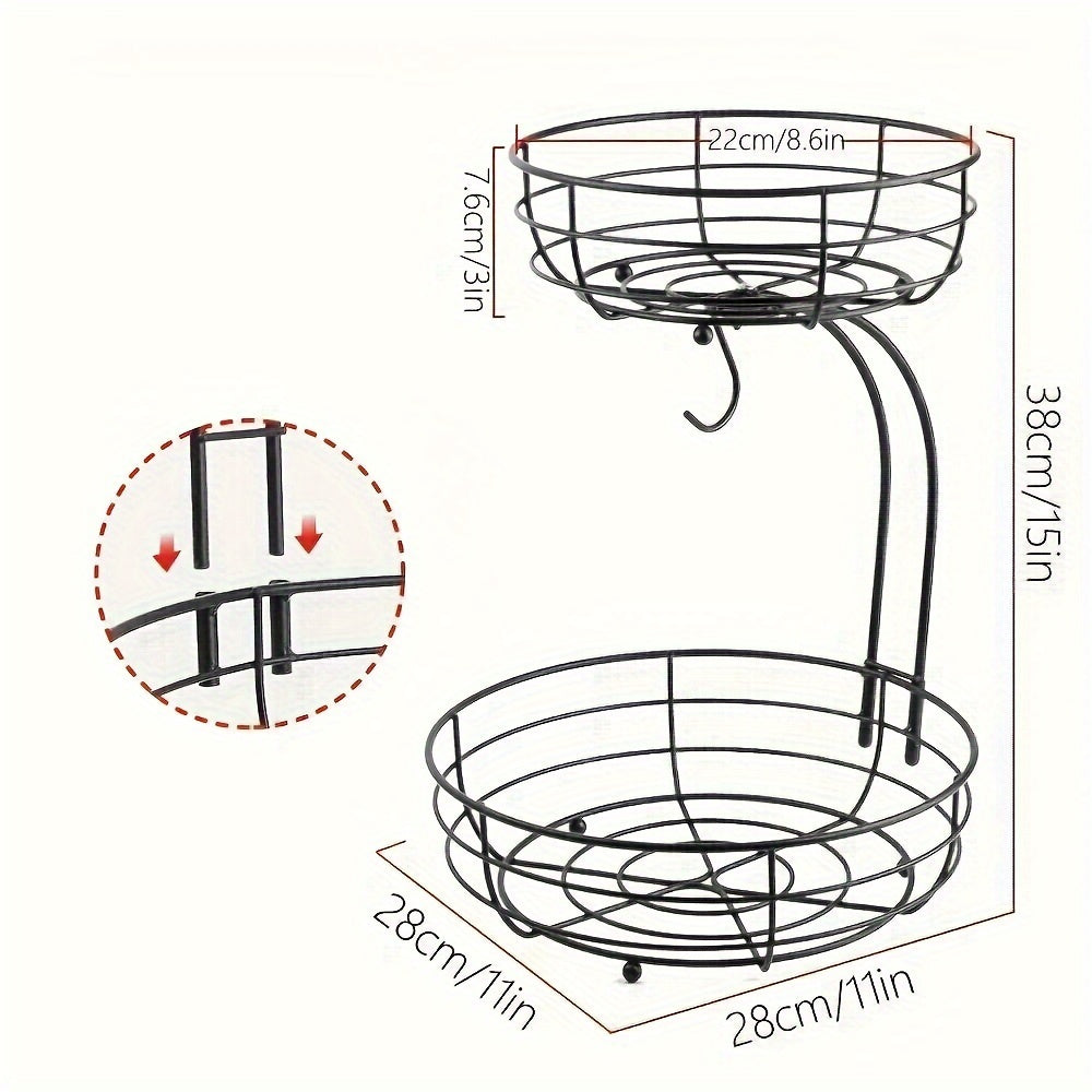 2-lagiger ovaler Obstkorb mit Bananenhalter – Metall Küchenorganizer