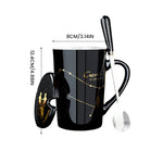 Schwarze Keramiktasse mit Deckel und Löffel – 12 Sternbilder