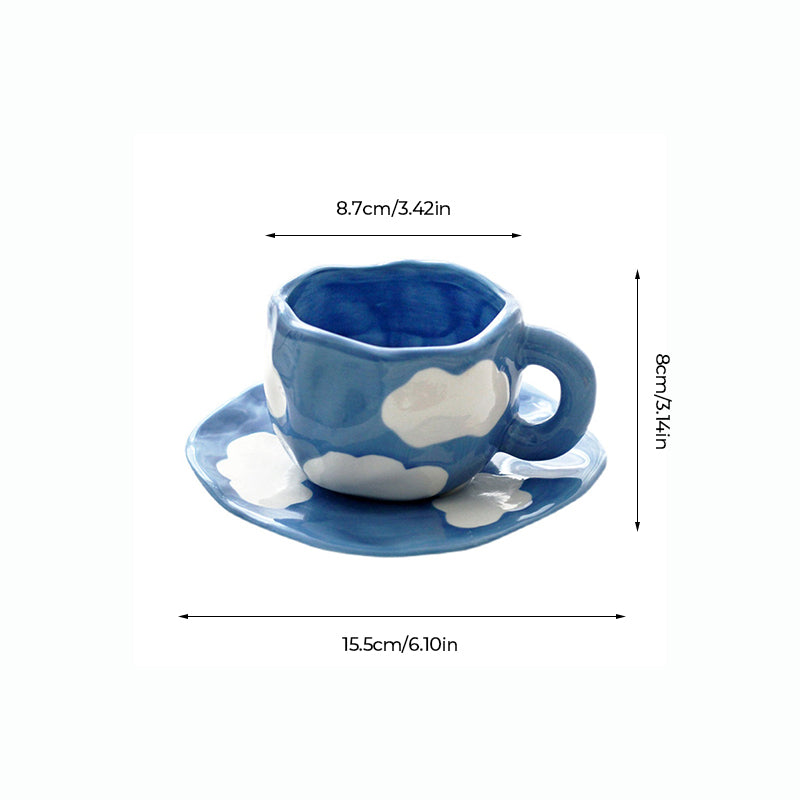 Handbemalte Kaffeetasse aus Keramik mit Untertasse – Teeset