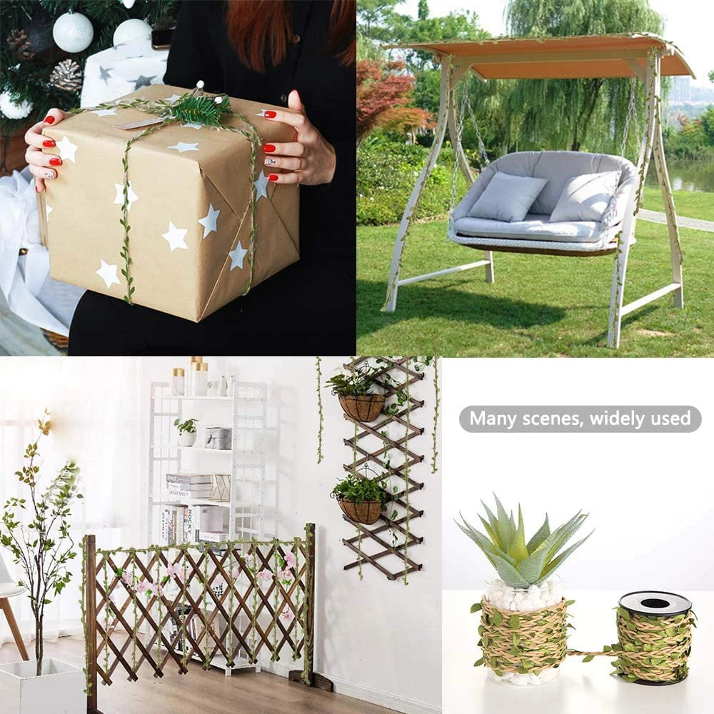 Natural Leaf Garland made of Jute and Polyester | 10 m Decorative Rope for Parties and Home