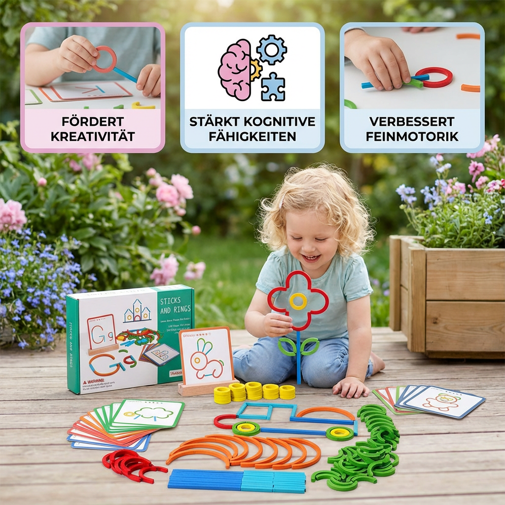 Montessori Puzzle mit Stöcken und Ringen – Pädagogisches Spielzeug