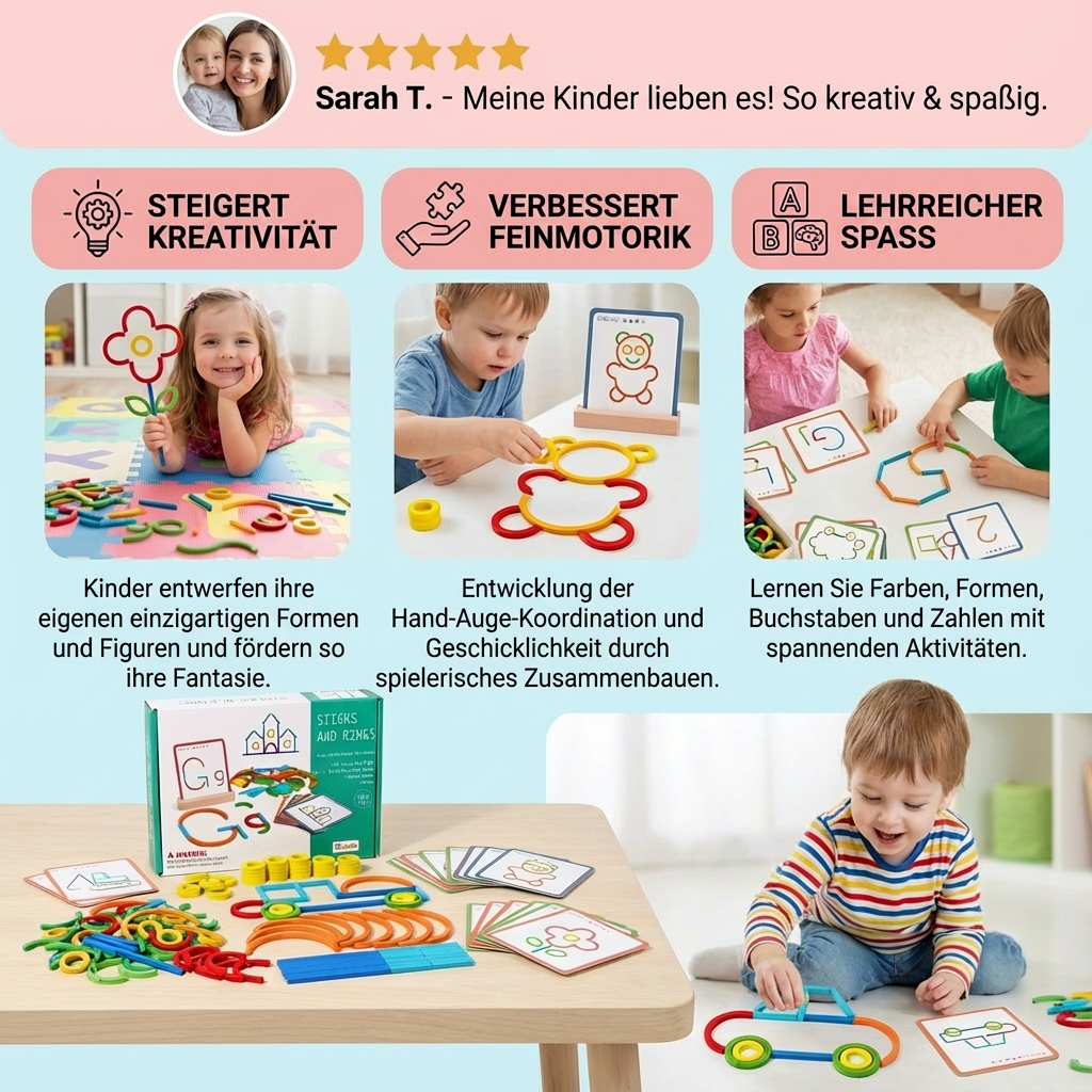 Montessori Puzzle mit Stöcken und Ringen – Pädagogisches Spielzeug