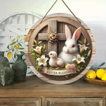 Spring Awakening – Charming Wooden Bunny Sign for Your Door