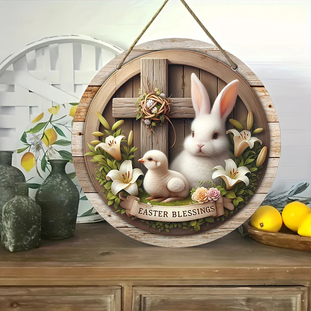 Spring Awakening – Charming Wooden Bunny Sign for Your Door