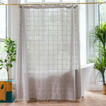 Stylish shower curtain in linen-cotton mix with fringes