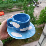 Handbemalte Kaffeetasse aus Keramik mit Untertasse – Teeset