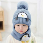 Strickmützen- und Schal-Set für Kinder im Pinguin-Design