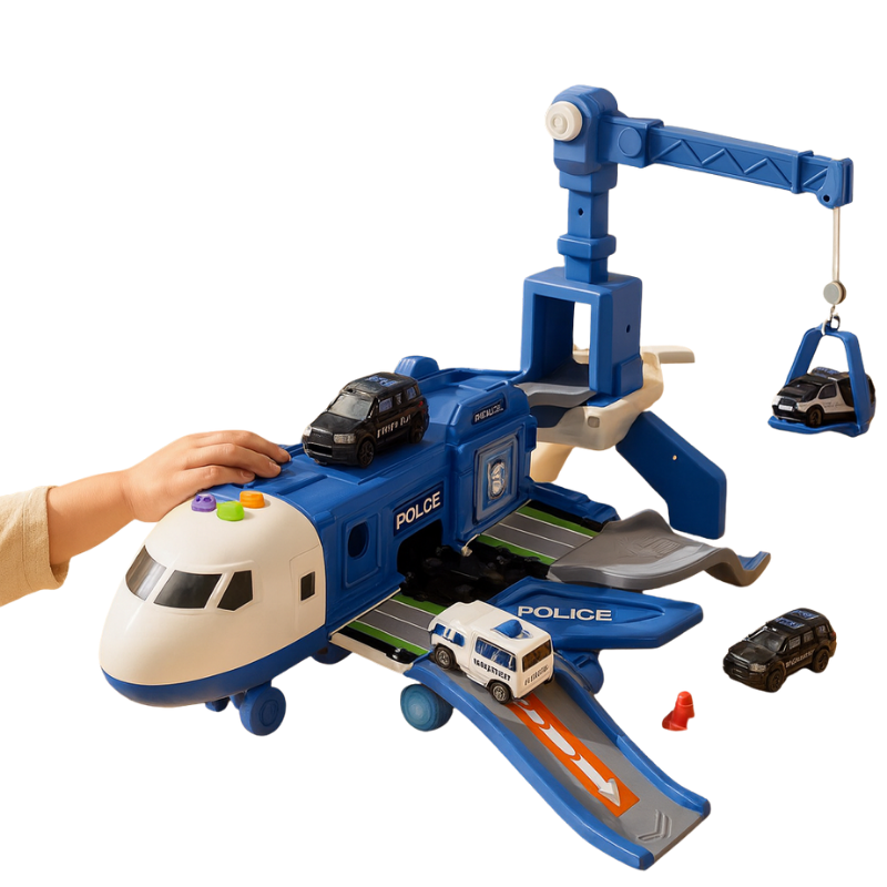 Polizei Flugzeug-Spielset mit Fahrzeugen und Kran