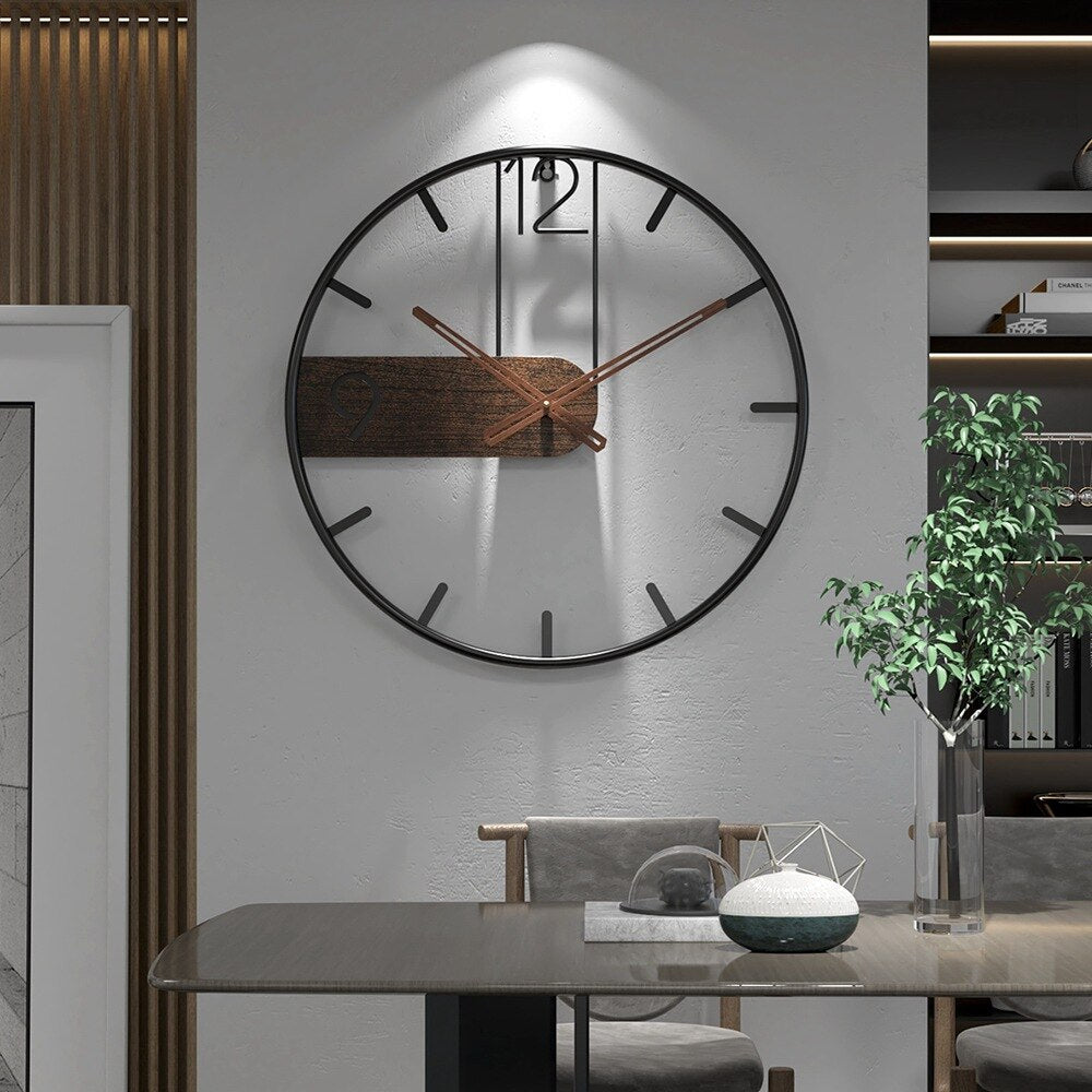Elegante Wand-Uhr aus Stahl und Nussbaum – Geräuschloses Design für Zuhause und Büro