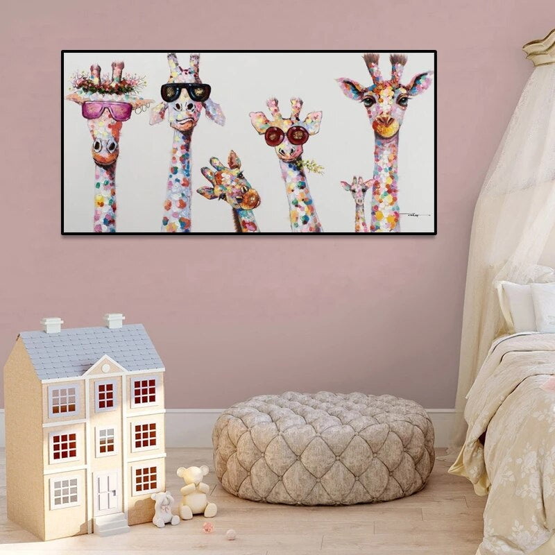 Bunte Giraffen - Stilvolle Wandkunst auf Leinwand