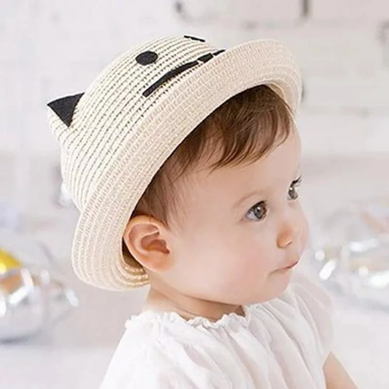 Sommerlicher Kinderhut mit Katzenohren – Sonnenhut für Babys