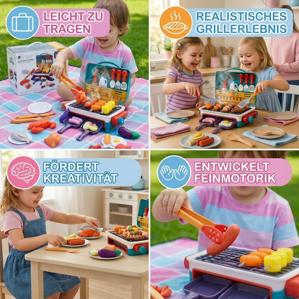 BBQ-Grill für Kinder – Spielküche mit Rauch-Effekt und Farbwechsel-Lebensmitteln