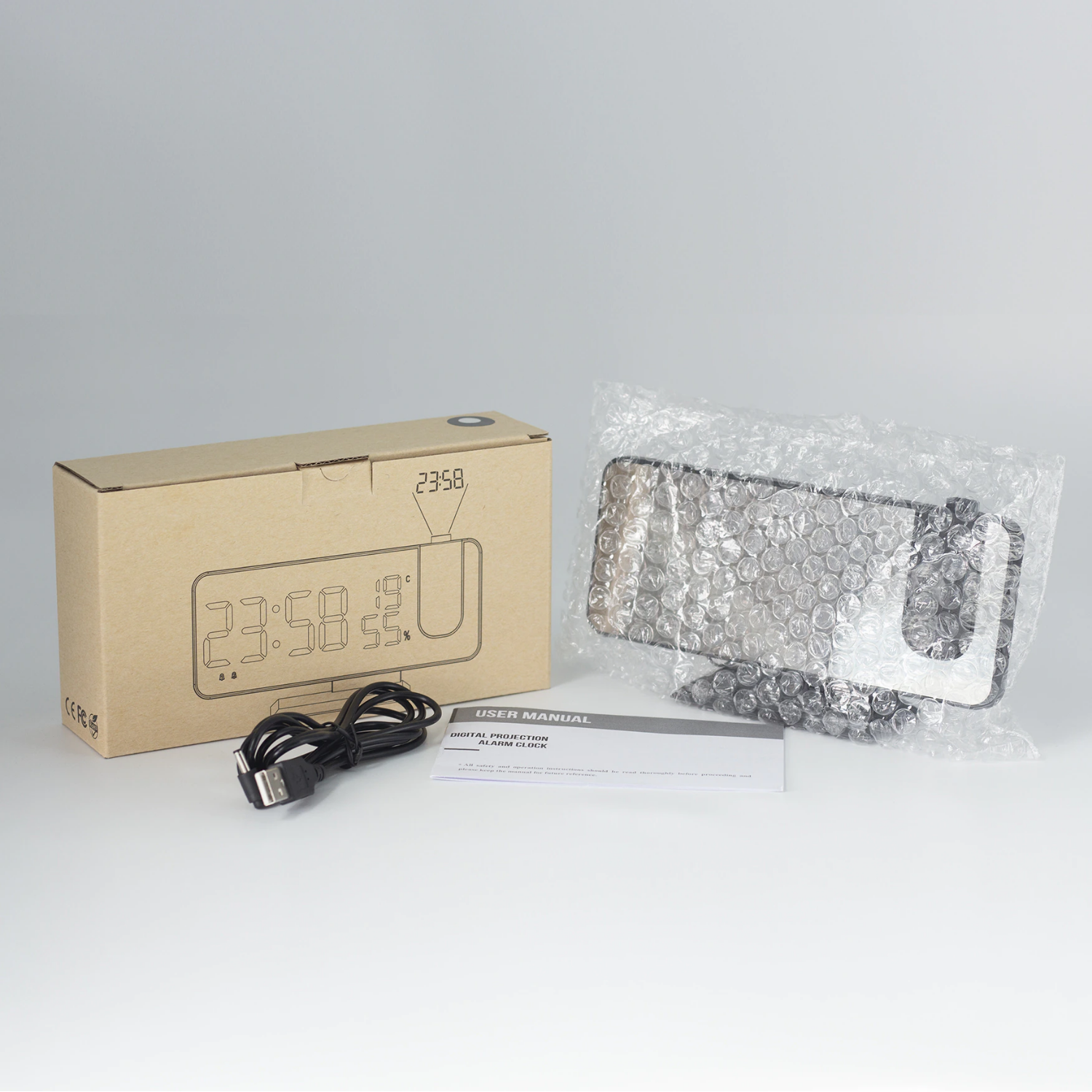 Digitale Projektionsuhr mit LED-Anzeige und FM-Radio