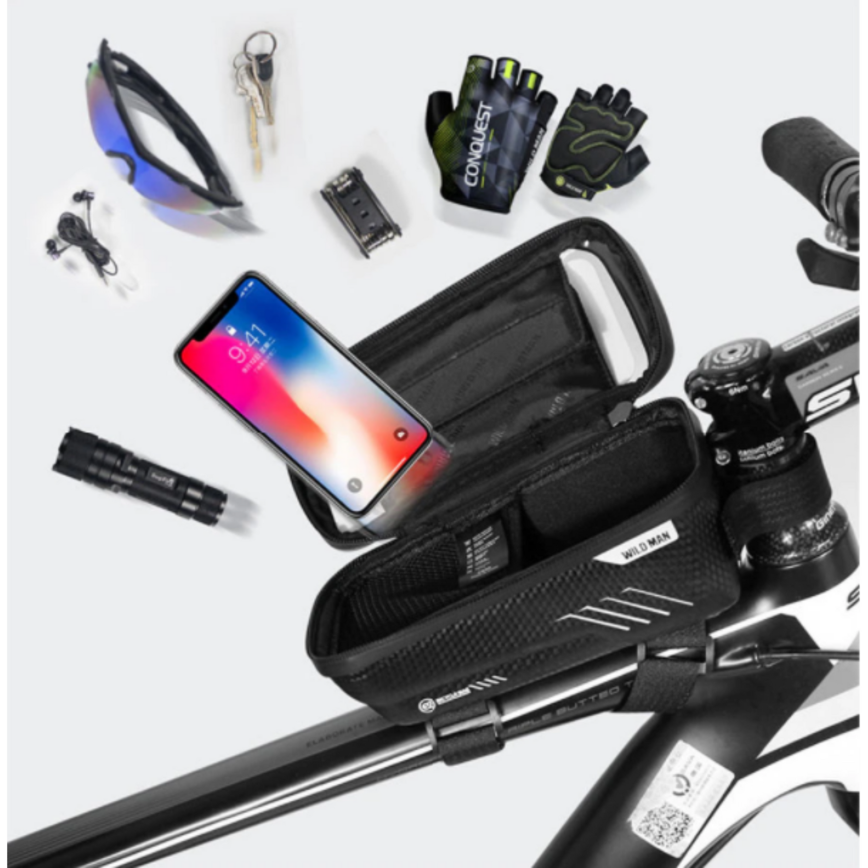 Fahrradrahmen Tasche mit Smartphone-Fenster – Wasserdicht und Robust