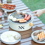 Kompakter Tischgrill mit Holzgriffen – 28 cm Durchmesser