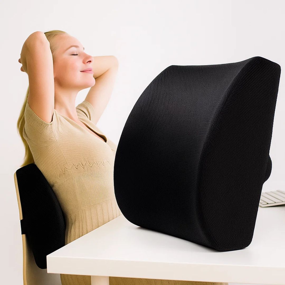 KomfortPlus | Ergonomisches Lendenkissen für Auto - Gedächtnisschaum - Atmungsaktiv für Pendler und lange Fahrten