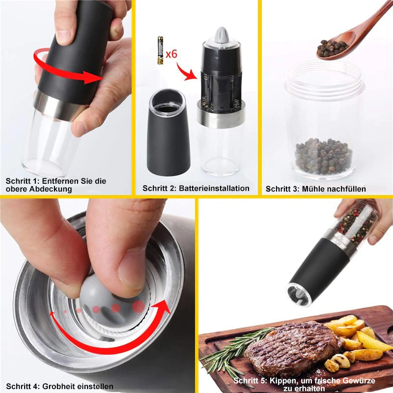Automatic spice grinder with gravity sensor