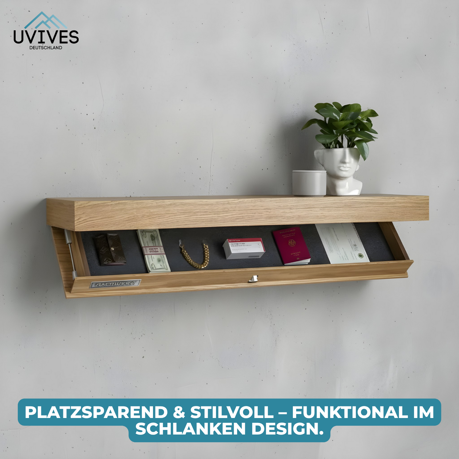 Hidden Storage – Elegant Wall Shelf with Concealed Compartment